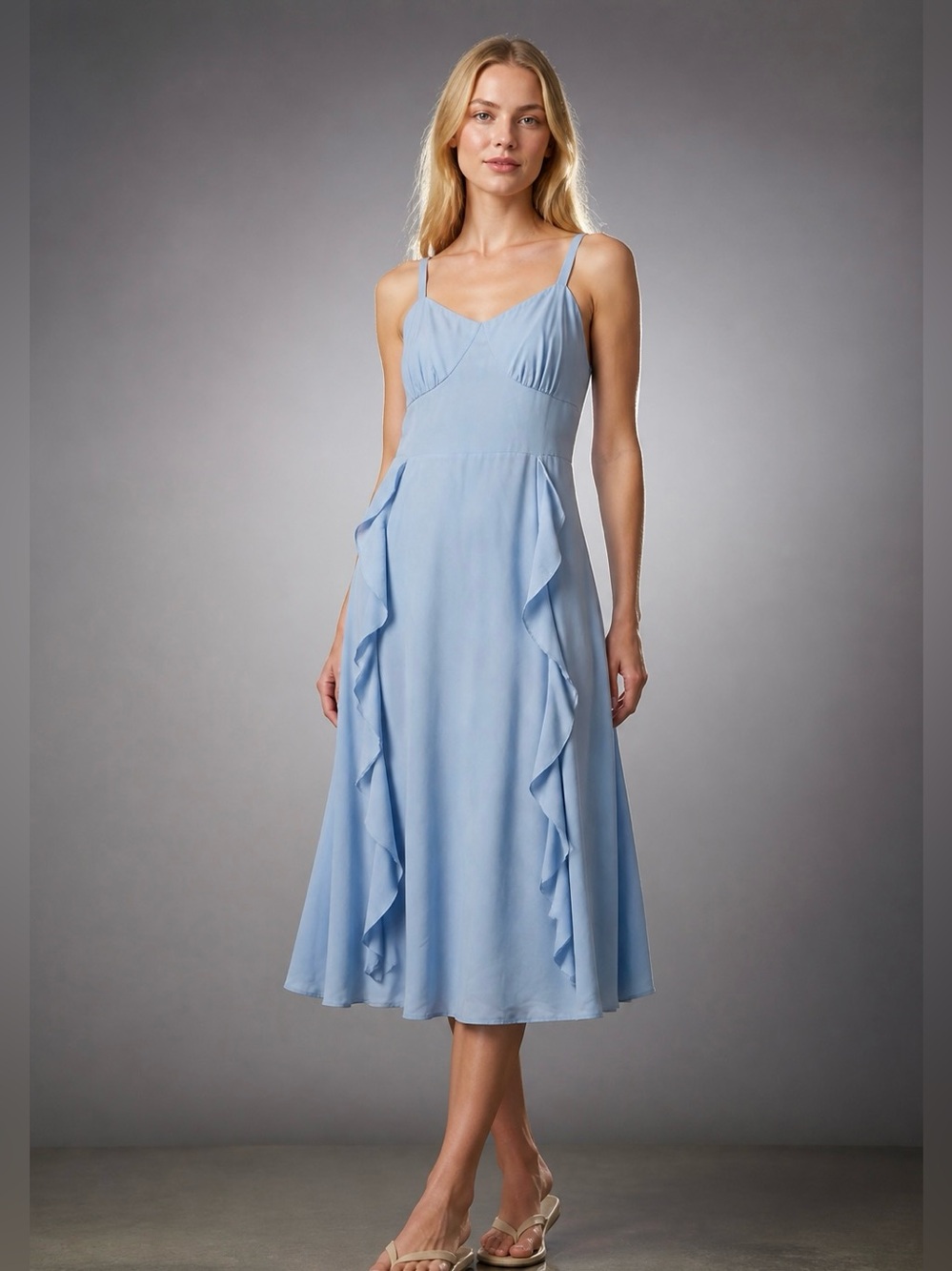 Belle Poque Midi Dress with Adjustable Straps, Size M — Like New!